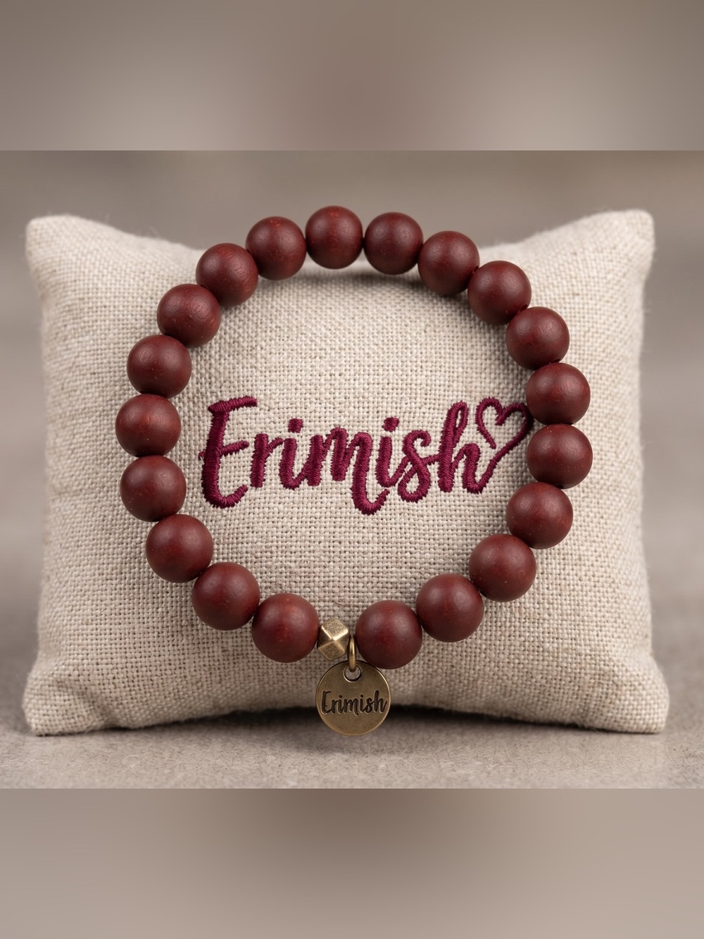 Erimish Wooden Beaded Stretch Bracelet with Branded Charm Stackable